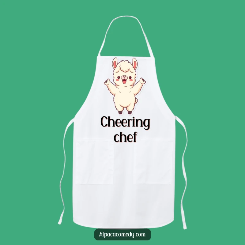 Funny Cheering Alpaca Apron - Enthusiastic Llama Kitchenwear