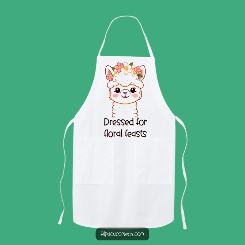Funny Kawaii Alpaca Flower Crown Apron: Cook with Grace!