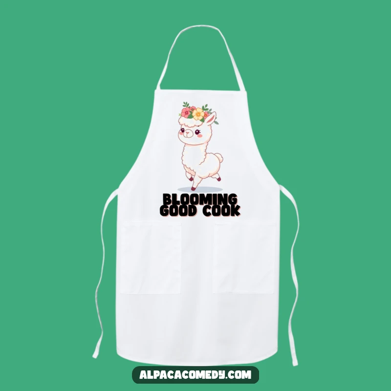 Funny Alpaca Flower Crown Apron, Cheerful Prancing Alpaca Kitchen Gift for Cooks