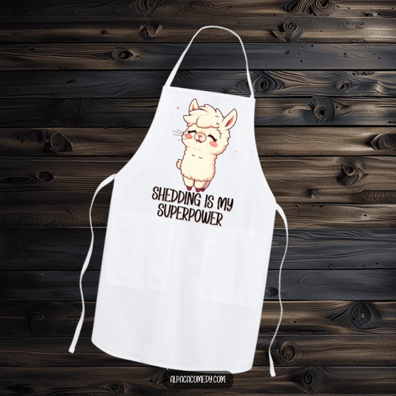 Funny Alpaca Apron: A cheerful alpaca giggling while the wind amusingly styles its fluffy hair in the kitchen.