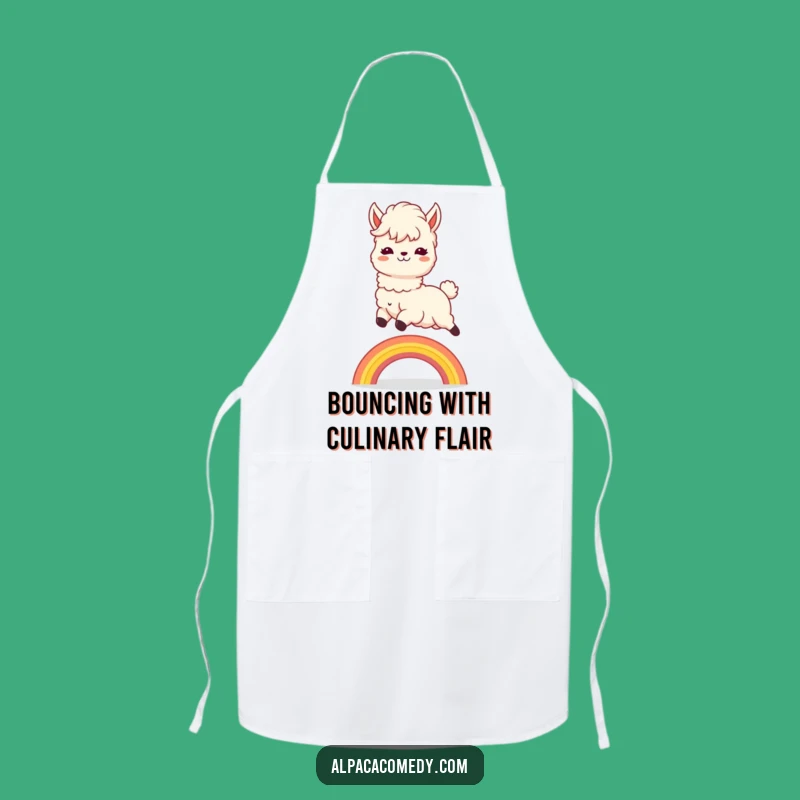 Funny Kawaii Alpaca Rainbow Leap Apron: Cook with Joy!