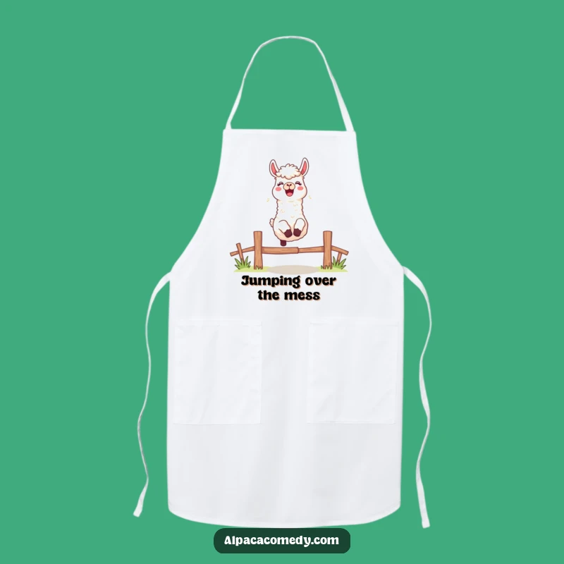 Funny Leaping Alpaca Apron: Excited Character, Cheerful Bleat, Kitchen Gift