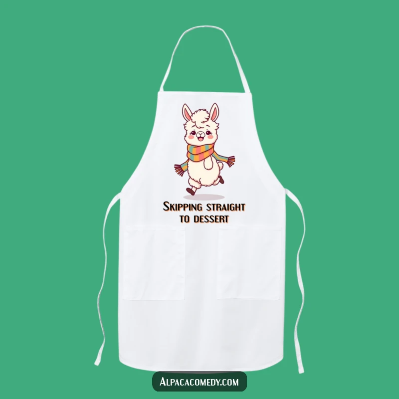 Funny Skipping Alpaca Apron: Playful Character, Colorful Scarf, Kitchen Gift