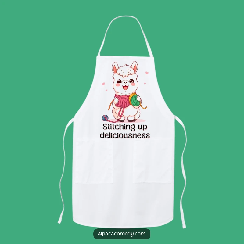 Funny Kawaii Alpaca Yarn Sharing Apron: Cook with Kindness!