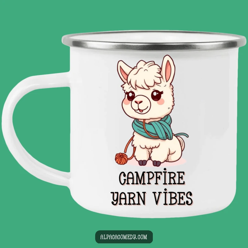 Funny Kawaii Alpaca Yarn Camping Mug, Cozy Grazing Alpaca Adventure Gift