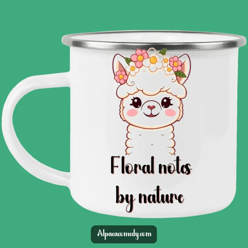 Serene Adventures: Funny Kawaii Alpaca Flower Crown Camping Mug!