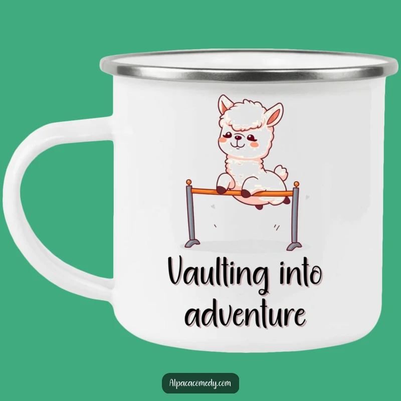 Funny Alpaca Leap Camping Mug - Outdoor Hurdle Jump Fun