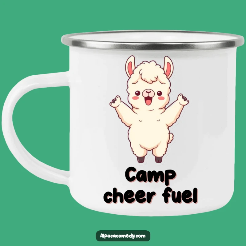 Funny Cheering Alpaca Camping Mug - Enthusiastic Llama Character Cup
