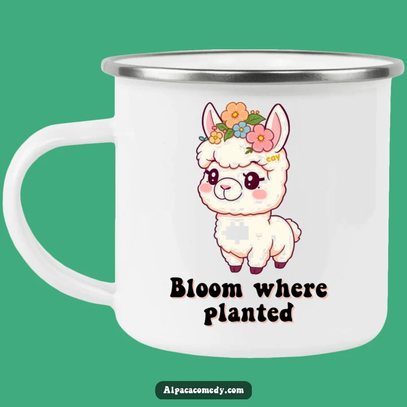 Funny Flower Crown Alpaca Camping Mug: Outdoor Charm, Cute Funny Gift