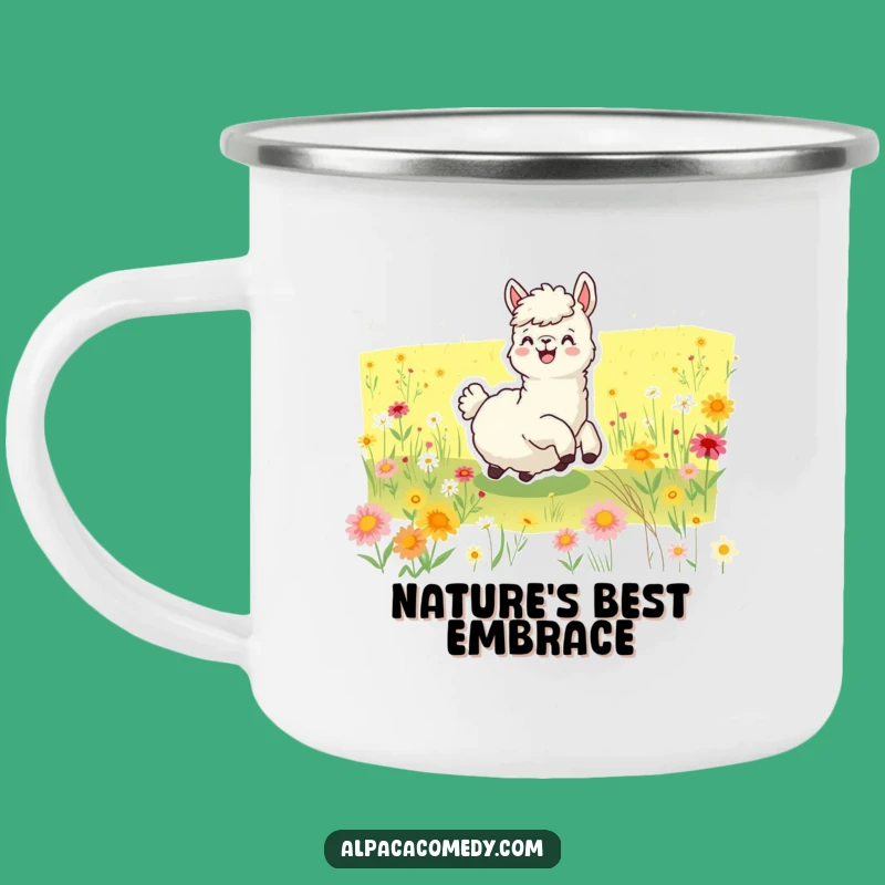 Funny Joyful Alpaca Camping Mug - Roam with Wildflower Delight