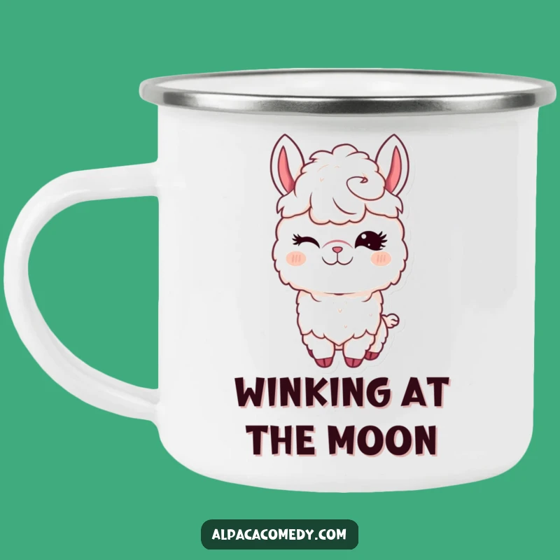 Funny Kawaii Alpaca Camping Mug, Winking Charm Cup, Outdoor Funny Gift