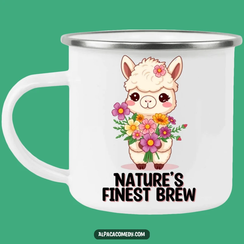 Funny Smiling Alpaca Camping Mug - Flower Bouquet Adventure Cup