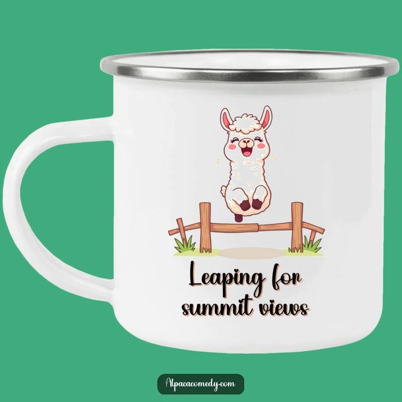 Funny Leaping Alpaca Camping Mug: Excited Character, Cheerful Bleat, Outdoor Gift