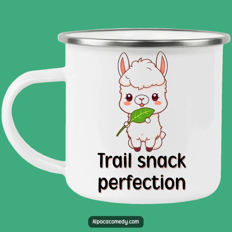 Funny Alpaca Munch Camping Mug - Outdoor Leaf Eating Fun