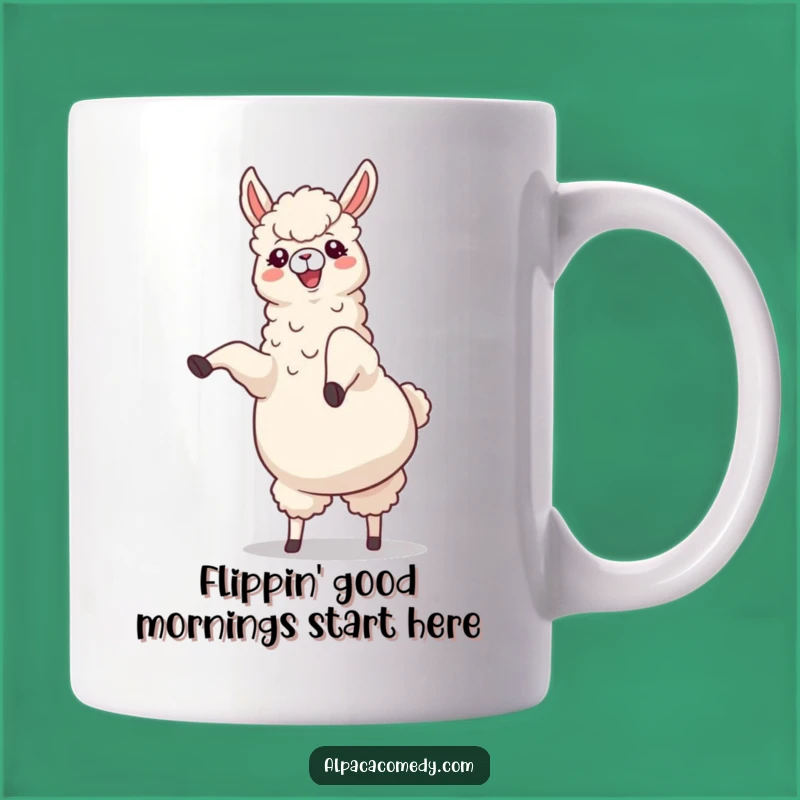 Funny Alpaca Cartwheel Mug: Joyful Animal Action for a Hilarious Gift