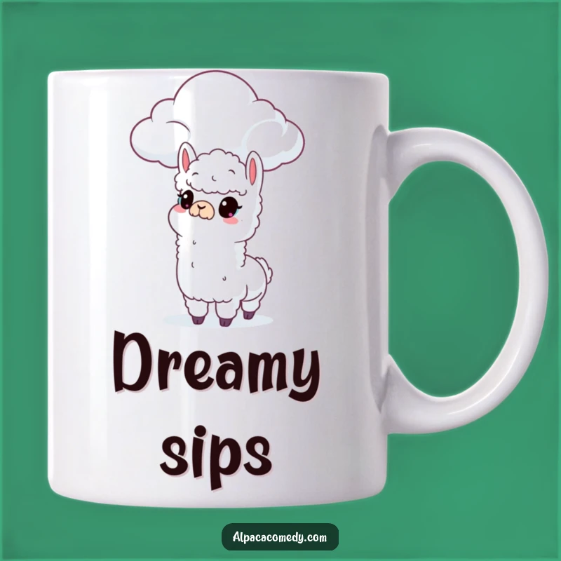 Funny Curious Alpaca Cloud Mug: Dreamy & Whimsical Gift for Thinkers