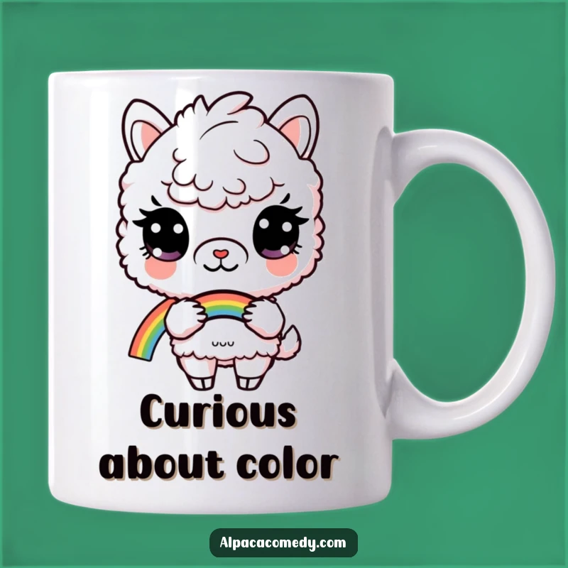 Funny Curious Alpaca Rainbow Mug: Magical Alpaca Gift for Dreamers