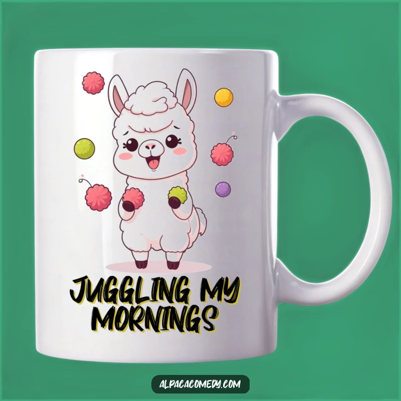 Funny Juggling Alpaca Mug: Giggling Character with Pompoms, Perfect Fun Gift