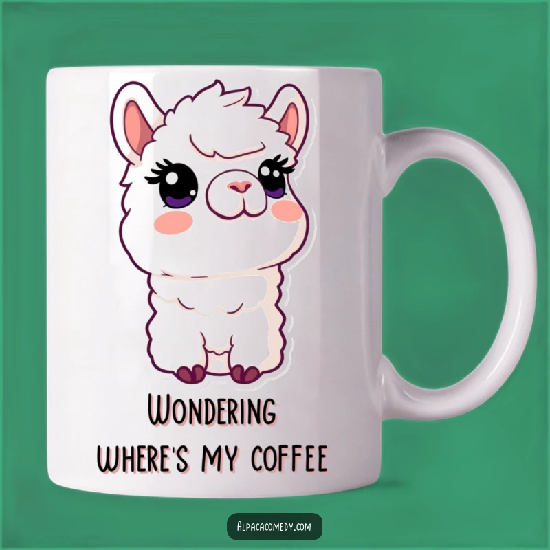 Funny Kawaii Alpaca Curiosity Mug, Looking Upward Expression, Perfect Funny Gift for Thinkers
