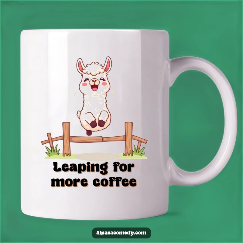 Funny Leaping Alpaca Mug: Excited Character, Cheerful Bleat, Perfect Gift
