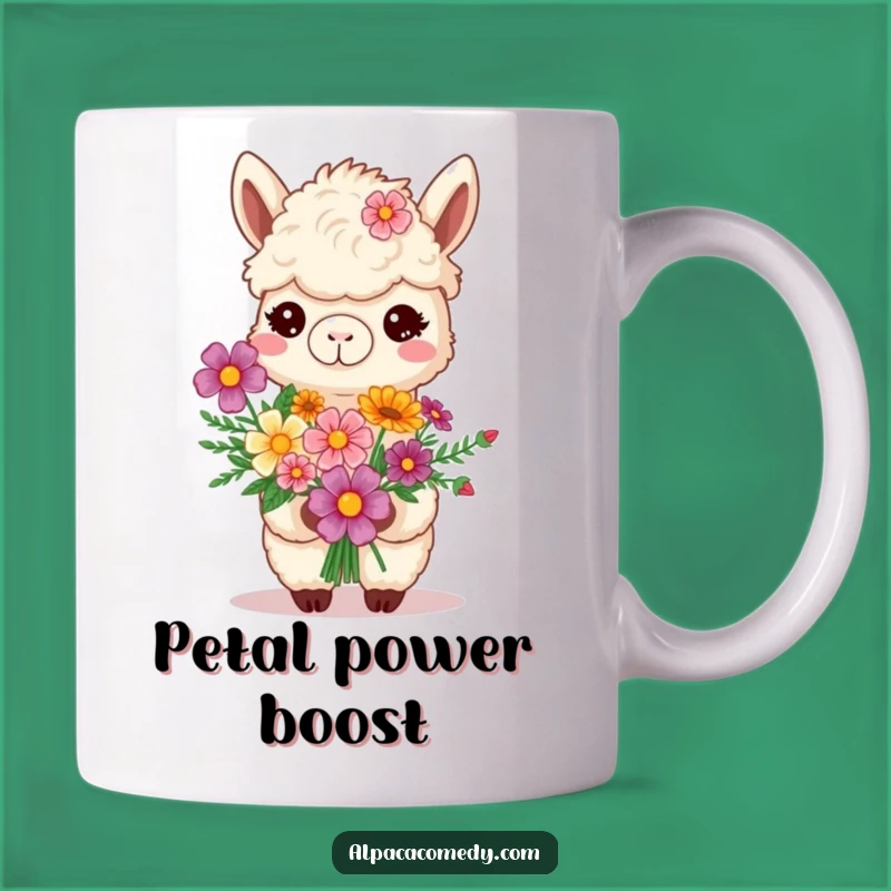 Funny Smiling Alpaca Mug - Flower Bouquet Gift for Happy Moments