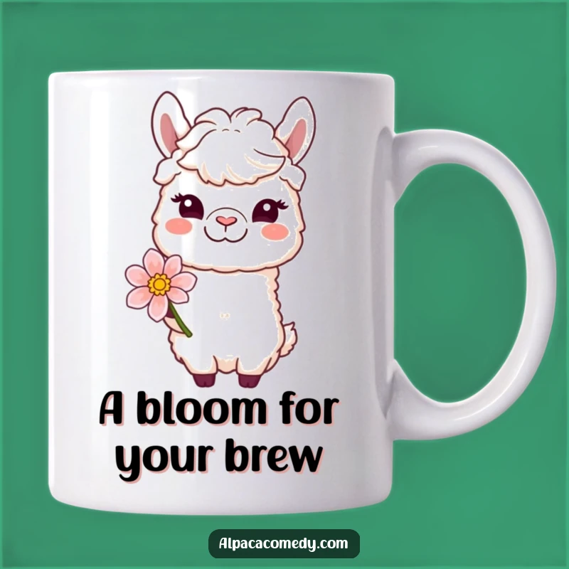 Funny Winking Alpaca Mug: Gentle Character with Bloom, Perfect Sweet Gift
