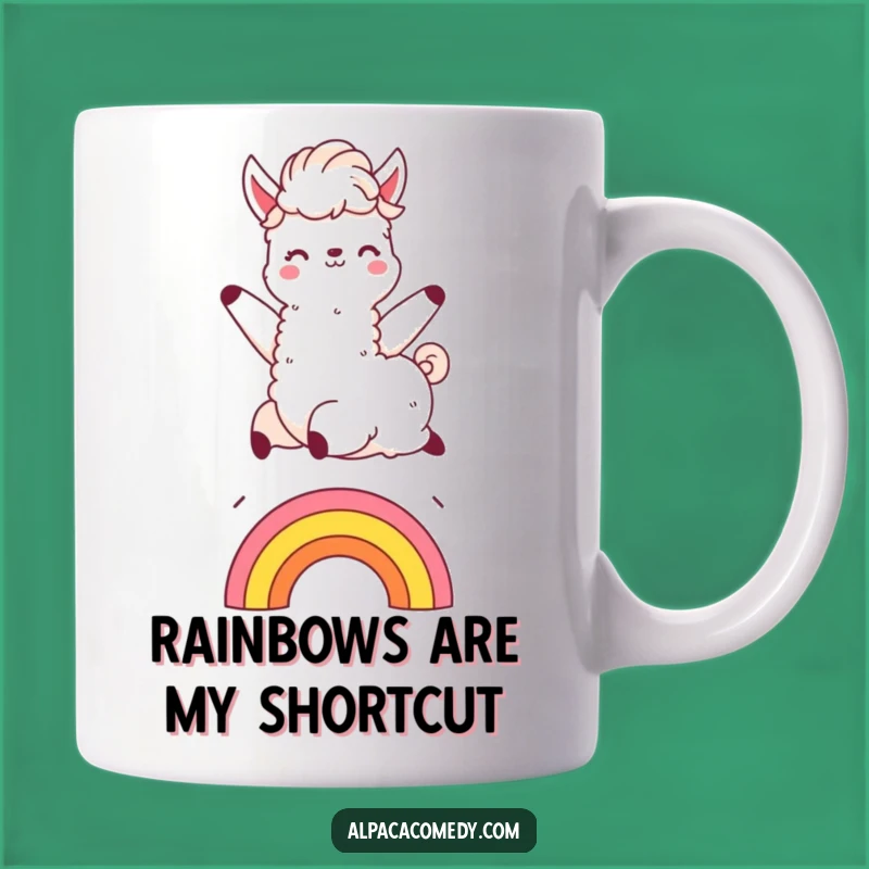 Funny Kawaii Alpaca Rainbow Leap Mug - Perfect Humorous Gift!