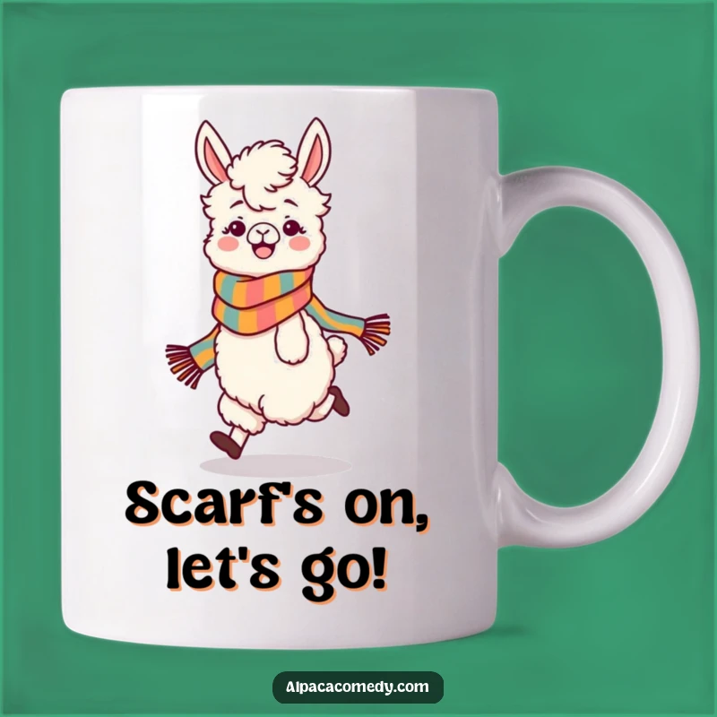 Funny Skipping Alpaca Mug: Playful Character with Scarf, Perfect Cheerful Gift