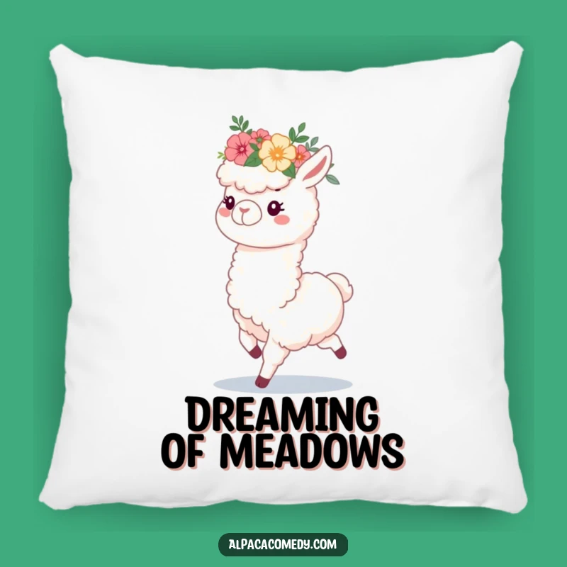Funny Alpaca Flower Crown Pillow, Cozy & Hilarious Prancing Alpaca Home Decor Gift