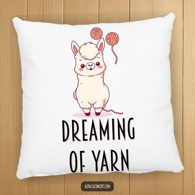 Funny Kawaii Alpaca Pillow featuring a playful alpaca tossing yarn, offering plush comfort and a humorous, delightful touch.
