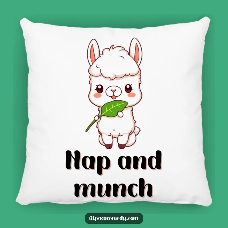 Funny Alpaca Munch Pillow - Cozy Leaf Eating Accent