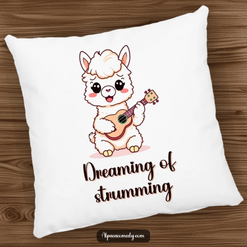 Funny Alpaca Pillow: A cuddly alpaca peacefully plays a tiny ukulele, adding musical charm and comfort to your living space.