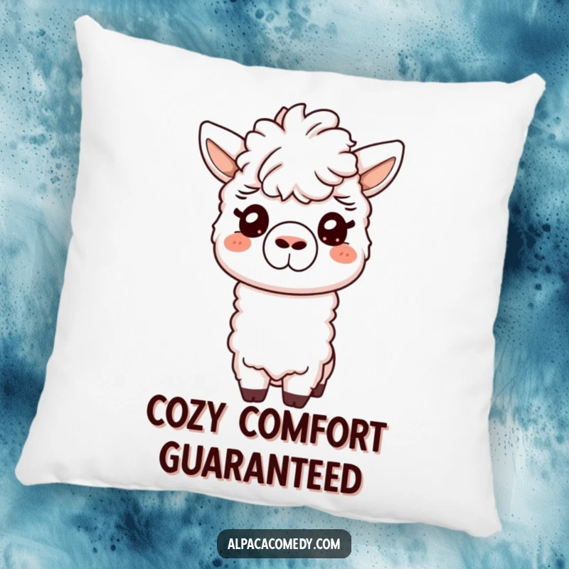 Funny pillow featuring a friendly alpaca giving a soft, gentle nuzzle with its snout, providing comfort and a touch of loving warmth.