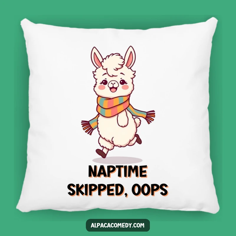 Funny Skipping Alpaca Pillow: Soft Playful Character with Scarf, Cozy Gift