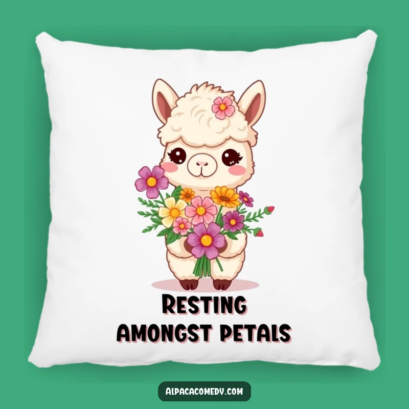 Funny Smiling Alpaca Pillow - Flower Bouquet Accent Pillow