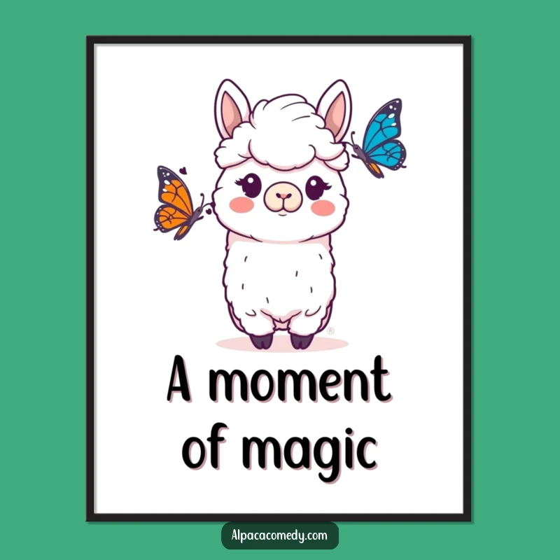 Funny Alpaca Surprise Digital Art - Whimsical Butterfly Decor