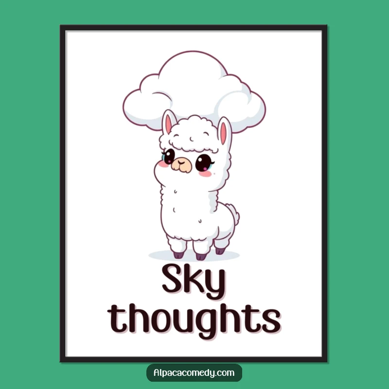 Curious Alpaca Cloud Digital Print: Instant Whimsical Wall Art Gift