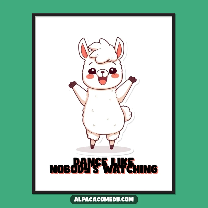 Funny Dancing Alpaca Digital Art: Joyful Character with Fluffy Mane, Instant Gift