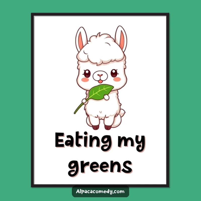 Funny Alpaca Munch Digital Art - Peaceful Leaf Eating Decor