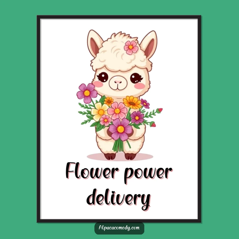 Funny Smiling Alpaca Digital Art - Flower Bouquet Printable