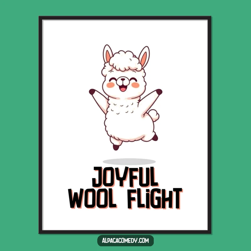 Funny Alpaca Joy Jump Digital Art, Flying Wool Alpaca Print Gift