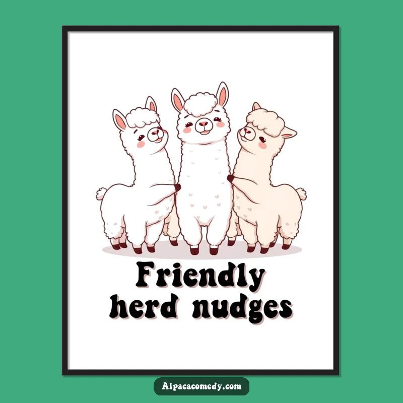 Funny Alpaca Nudge Digital Art, Playful Group Alpaca Print Gift