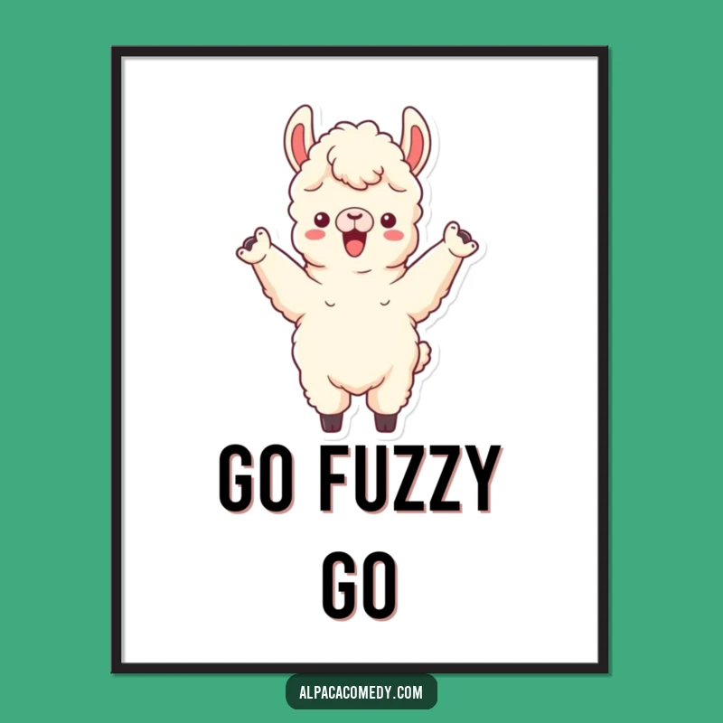 Funny Cheering Alpaca Digital Art - Victorious Llama Character Print