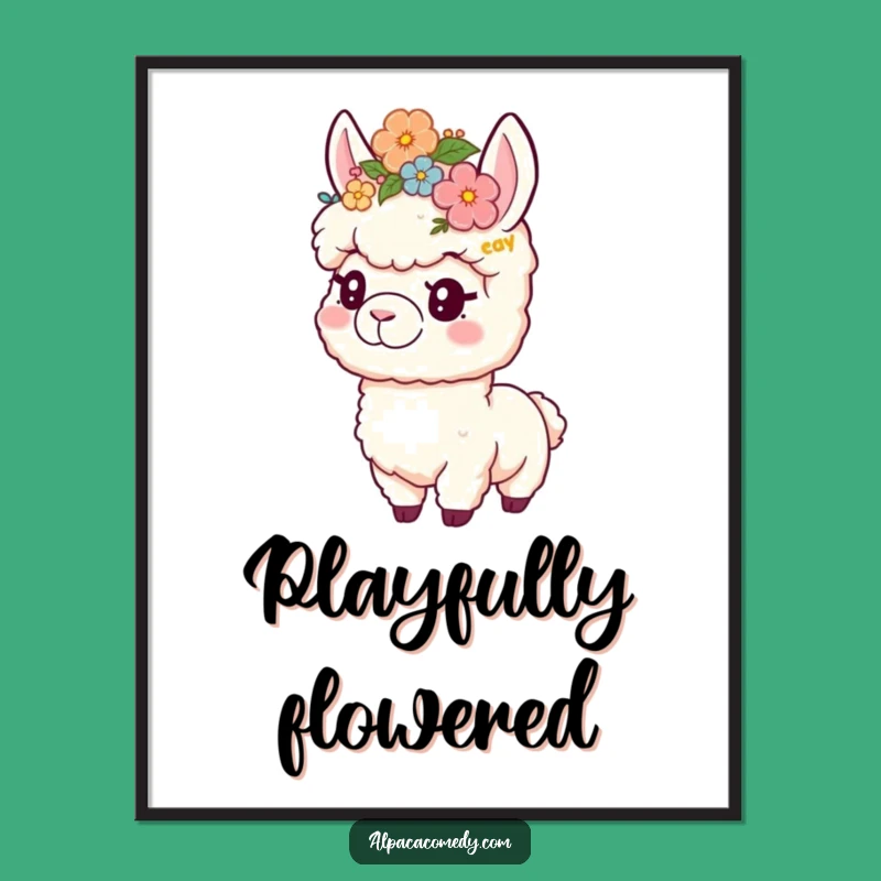 Funny Flower Crown Alpaca Digital Art: Instant Floral Decor, Unique Funny Gift