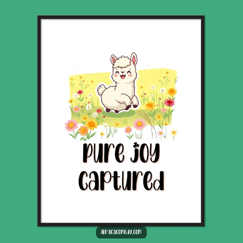 Funny Joyful Alpaca Digital Print - Wildflower Field Joyful Art Download