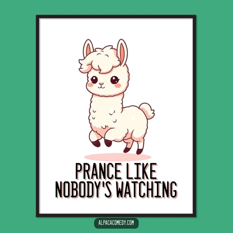Funny Kawaii Alpaca Digital Art - Prancing Fluffy Mane, Adorable Humorous Download