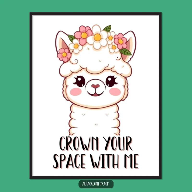 Funny Kawaii Alpaca Flower Crown Digital Art Print: Instant Serenity!
