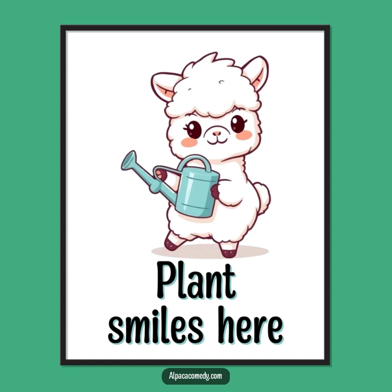 Funny Watering Alpaca Digital Art - Caring Llama Character Print