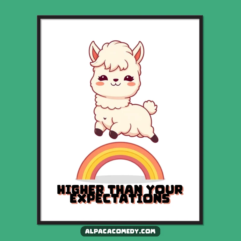 Funny Kawaii Alpaca Rainbow Leap Digital Art Print: Instant Joy!