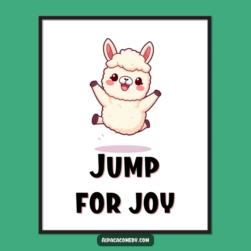 Funny Kawaii Alpaca Digital Art, Woolly Legs Leap Print, Adorable Cute Animal Funny Gift